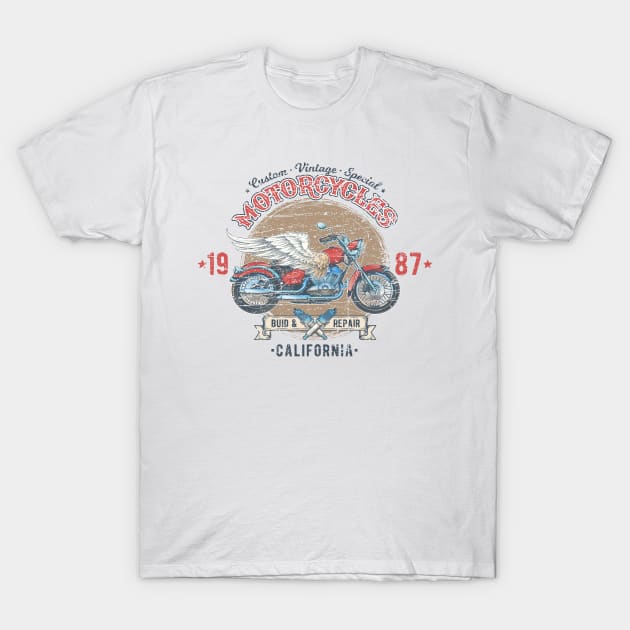 Custom Vintage Motorcycles California T-Shirt by Mandra